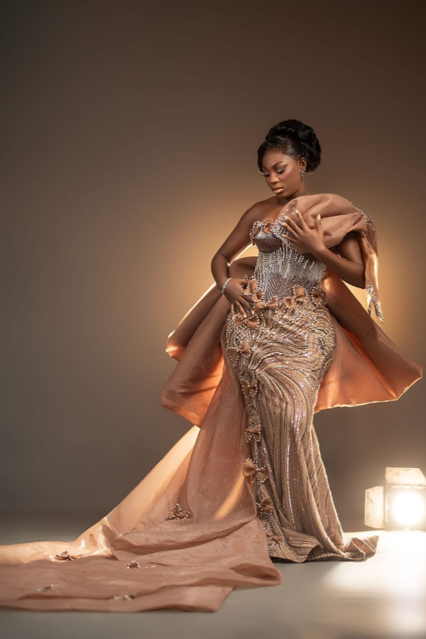 Luxury Beadings Mermaid Evening Dress Satin Prom Dress Long with Train