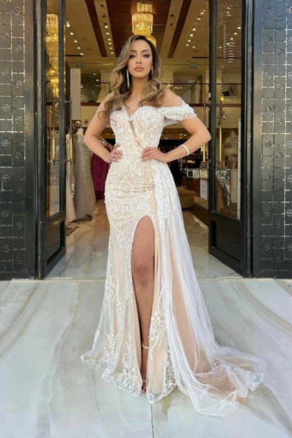 Asymmetric Tulle Mermaid Evening Dress Front Split Prom Dress with Sweep Train - Prom Dresses