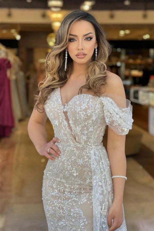 Asymmetric Tulle Mermaid Evening Dress Front Split Prom Dress with Sweep Train - Prom Dresses