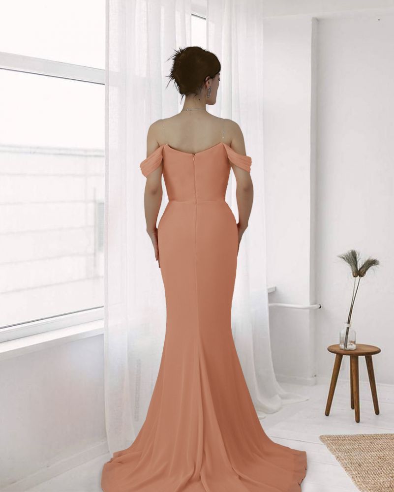 Off the shoulder Orange Mermaid Long Prom Dresses