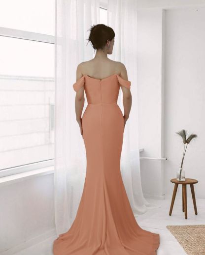 Off the shoulder Orange Mermaid Long Prom Dresses