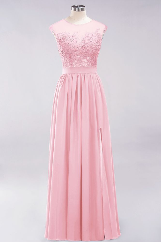 A-line Chiffon Lace Jewel Sleeveless Floor-Length Bridesmaid Dresses with Appliques