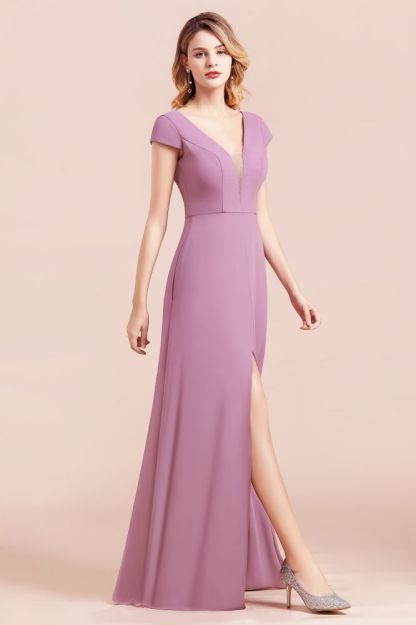 Stylish V-Neck Backless Bridesmaid Dress wth Side Slit