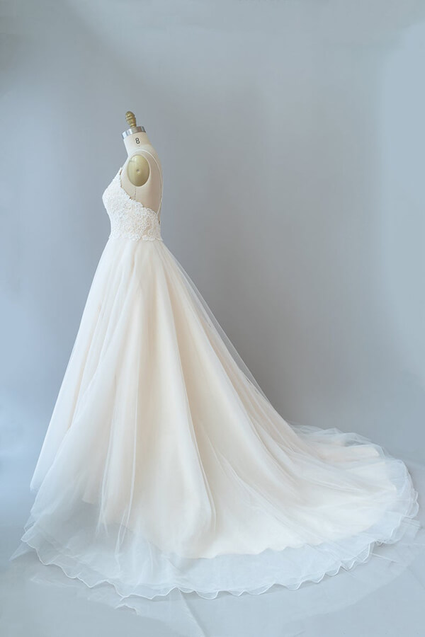 V-neck White A-line Satin Garden Bridal Gowns