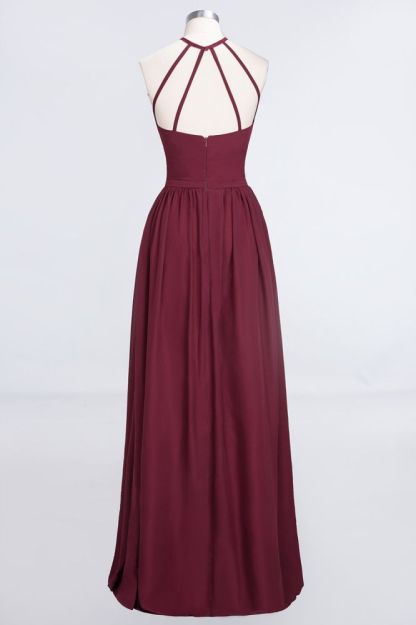 Chiffon A-Line Halter Sleeveless Long Bridesmaid Dress with Ruffles