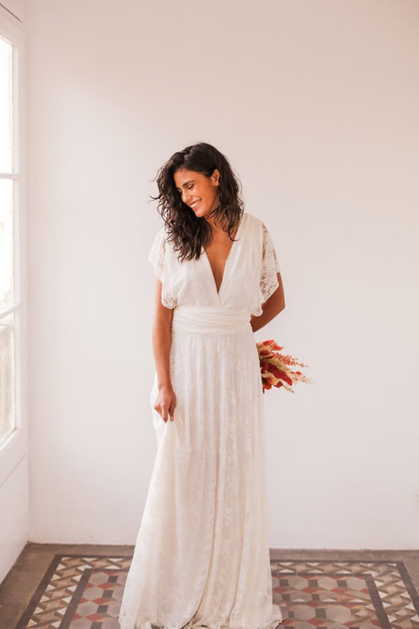 V-neck Chiffon V-neck Column Summer Wedding Dresses