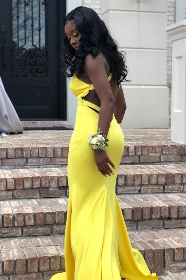 Sexy Backless V-neck daffodil Affordable Mermaid Prom Dress Online