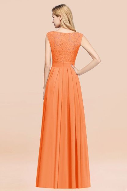 A-line Chiffon Lace Jewel Sleeveless Ruffles Floor-length Bridesmaid Dress