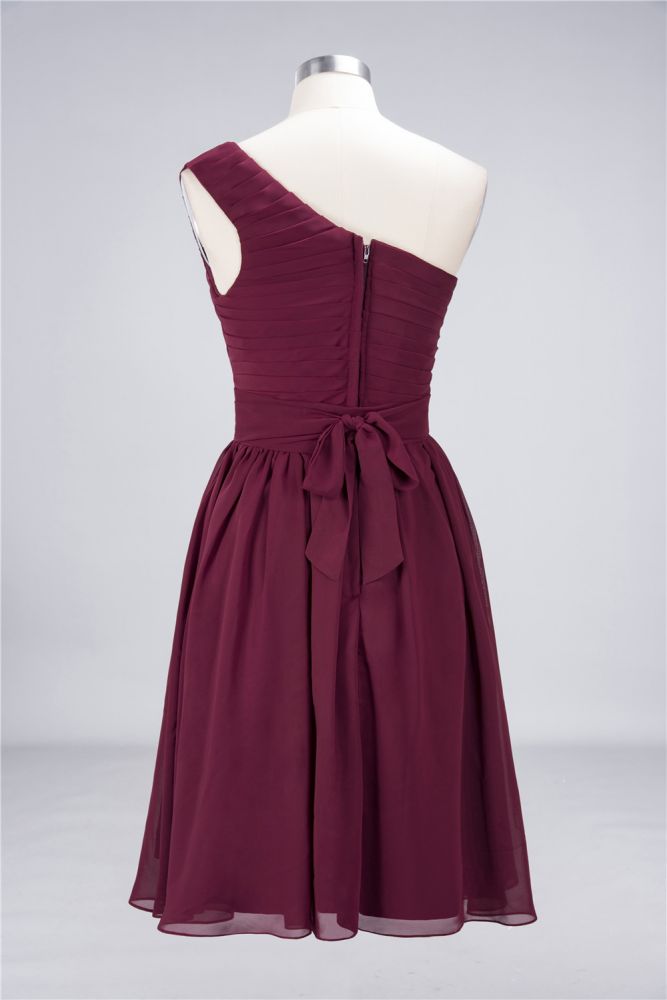 Chiffon A-Line One-Shoulder Sleeveless Short Bridesmaid Dress with Ruffles