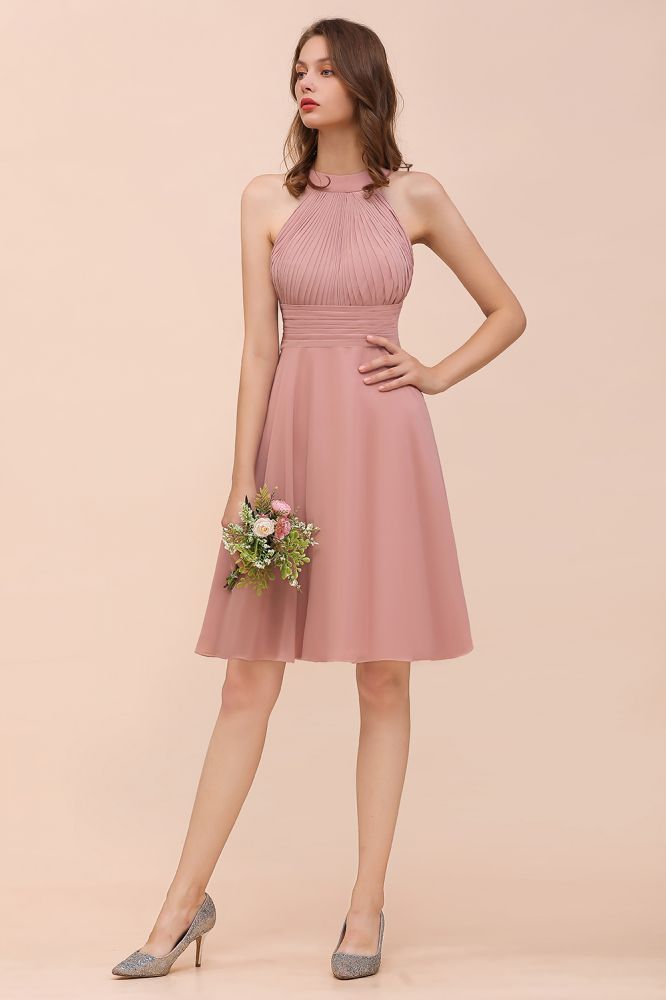 Halter Soft Chiffon Aline Short Bridesmaid Dress