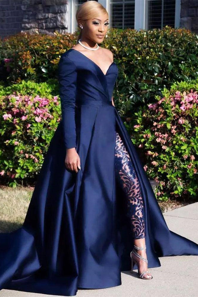 Sexy Asymmetric One Shoulder Satin Prom Dress|Special Style Floor Length Party Dress With Lace Trousers-Babyonlinewholesale
