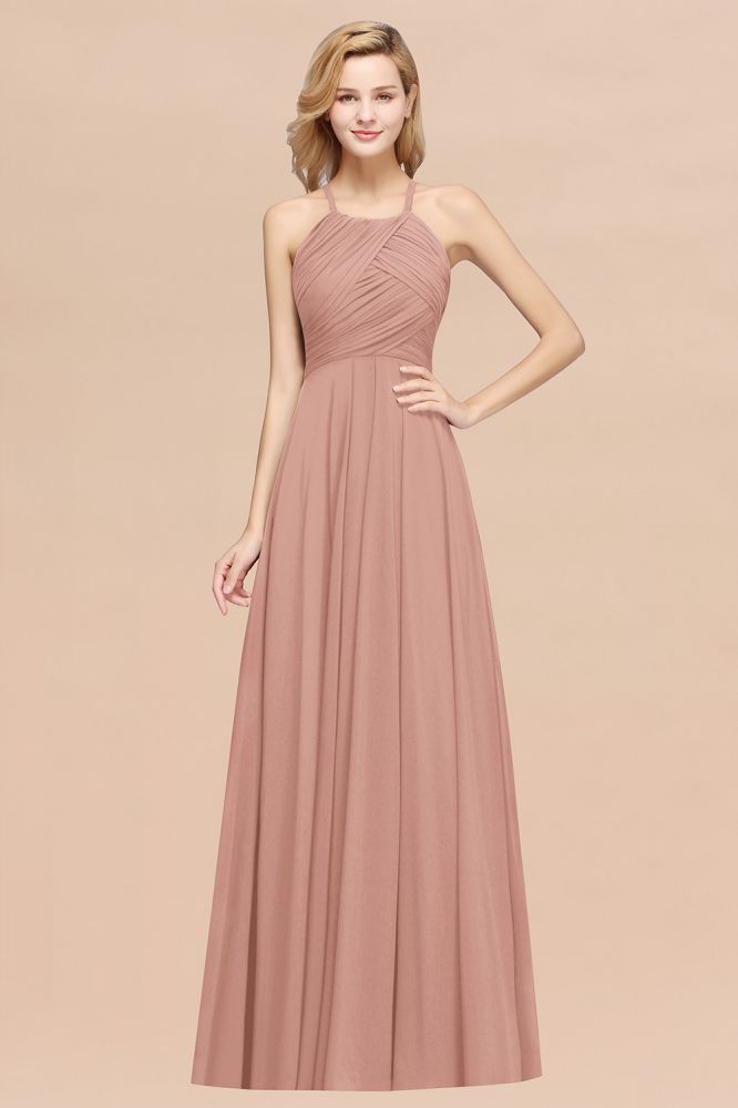 A-Line Chiffon Halter Ruffles Floor-Length Bridesmaid Dress