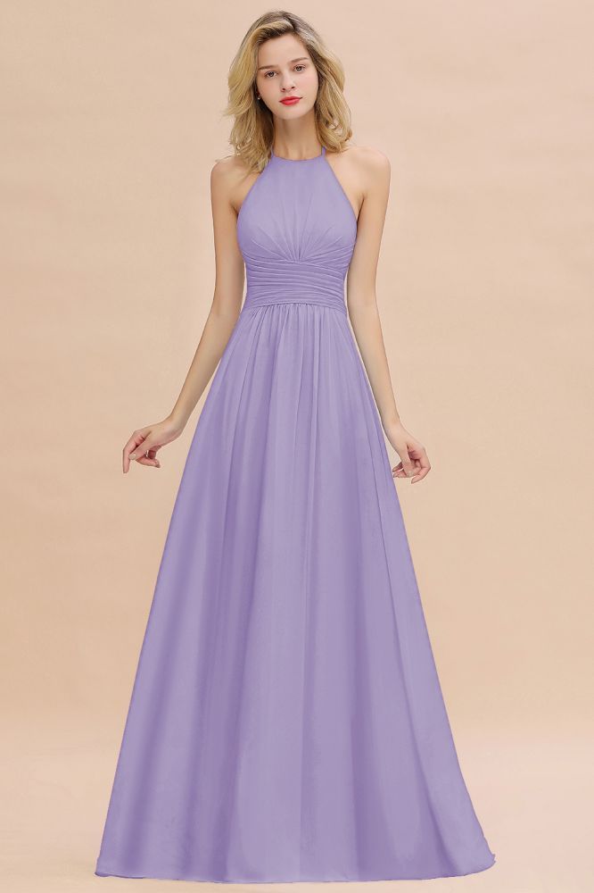 Stylish Sky Blue Halter Soft Chiffon Bridesmaid Dress Aline Evening Swing Dress