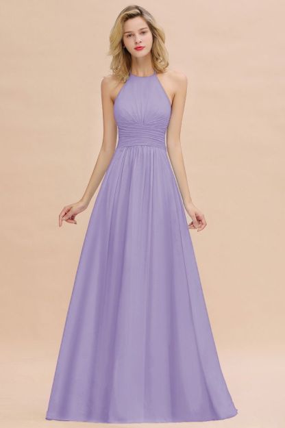 Stylish Sky Blue Halter Soft Chiffon Bridesmaid Dress Aline Evening Swing Dress