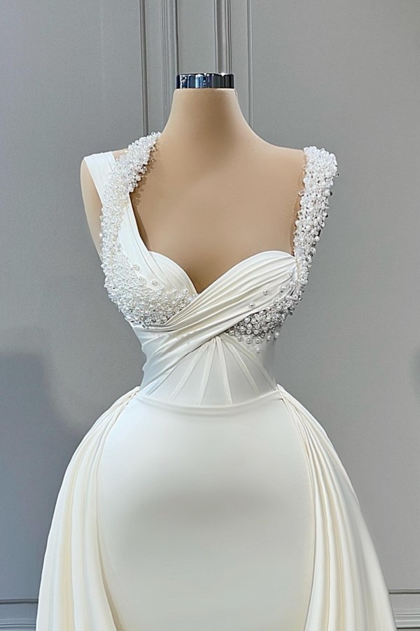 Sweetheart white mermaid prom dress with overskirt