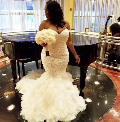 Wholesale Sweetheart Fit and Flare Lace Wedding Dresses | TieScarlet Ruffles Tulle Bridal Dress with Court Train-Babyonlinewholesale