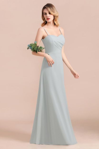 Spaghetti Straps Sweetheart Wedding Guest Dress Silver Chiffon Formal Dress