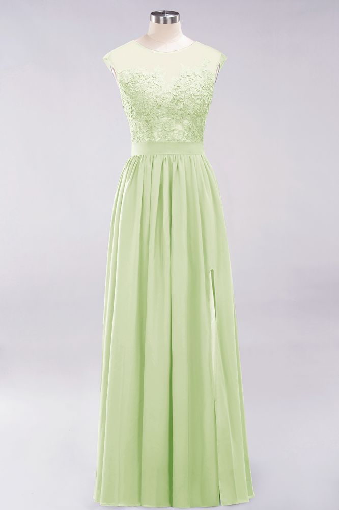 A-line Chiffon Lace Jewel Sleeveless Floor-Length Bridesmaid Dresses with Appliques
