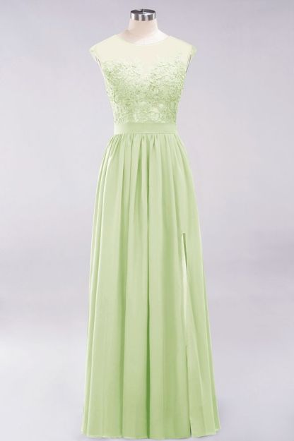 A-line Chiffon Lace Jewel Sleeveless Floor-Length Bridesmaid Dresses with Appliques