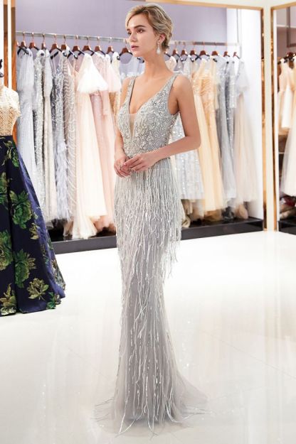 MARY | Mermaid Deep V-neck Sleeveless Tassel Beading Party Dresses