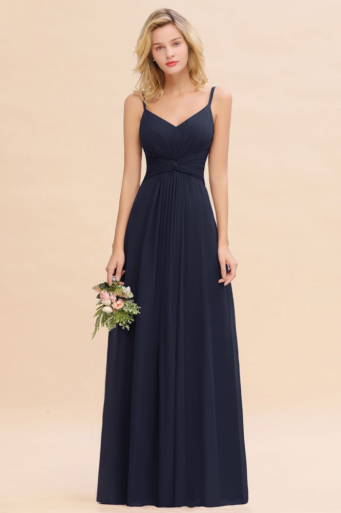Navy blue a-line chiffon bridesmaid dress