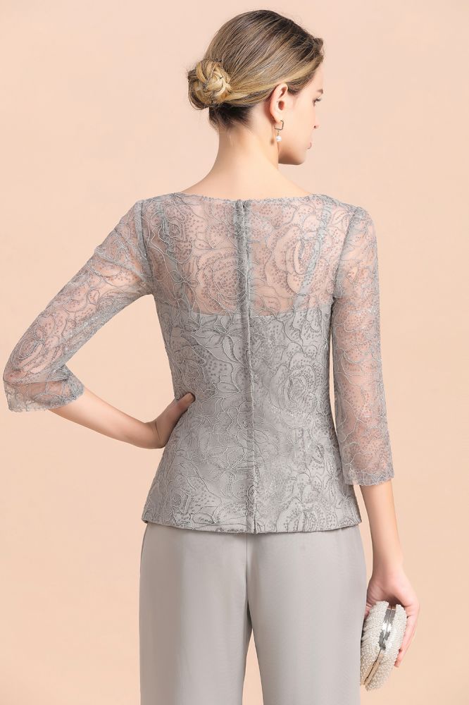 Elegant 3/4 Sleeves Silver Jumpt Suit Wedding Wear for Mother of the Bride