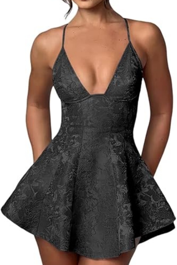 Simple Halter Short Satin Homecoming Dress Jacquard Mini Party Dress with Cross Straps