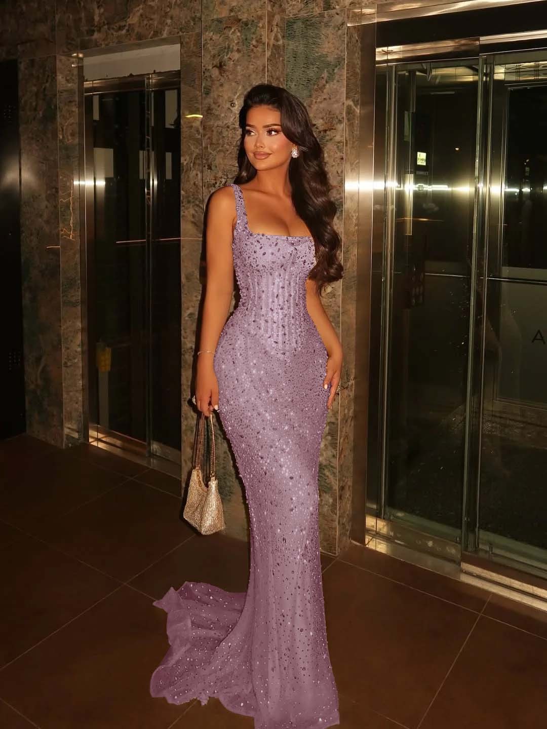 Spaghetti Strap Sleeveless Long Mermaid Prom Dress With Beading