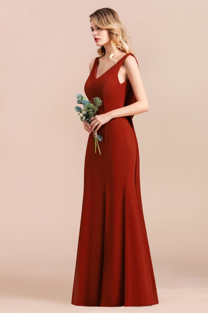 Burgundy V-Neck Aline Wedding Party Dress Sleeveless Bridesmaid Dress with Cape