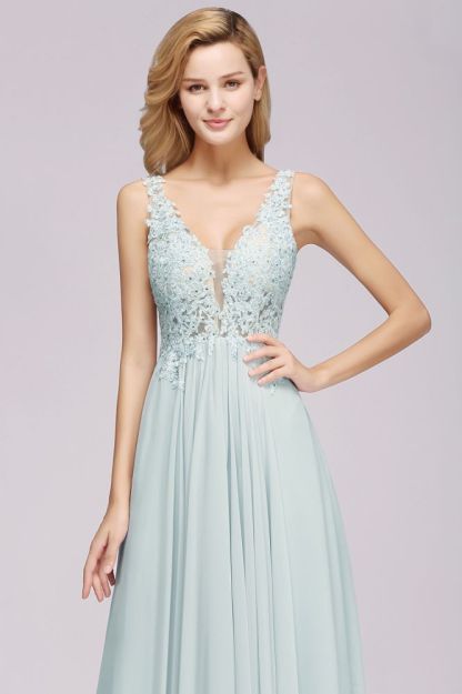 Sexy Chiffon Beaded Lace V-Neck Sleeveless Long Bridesmaid Dress Online