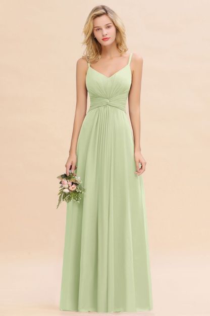 Elegant Ruffles Spaghetti Straps Simple Prom Dresses | A-Line Sleeveless Backless Evening Dresses