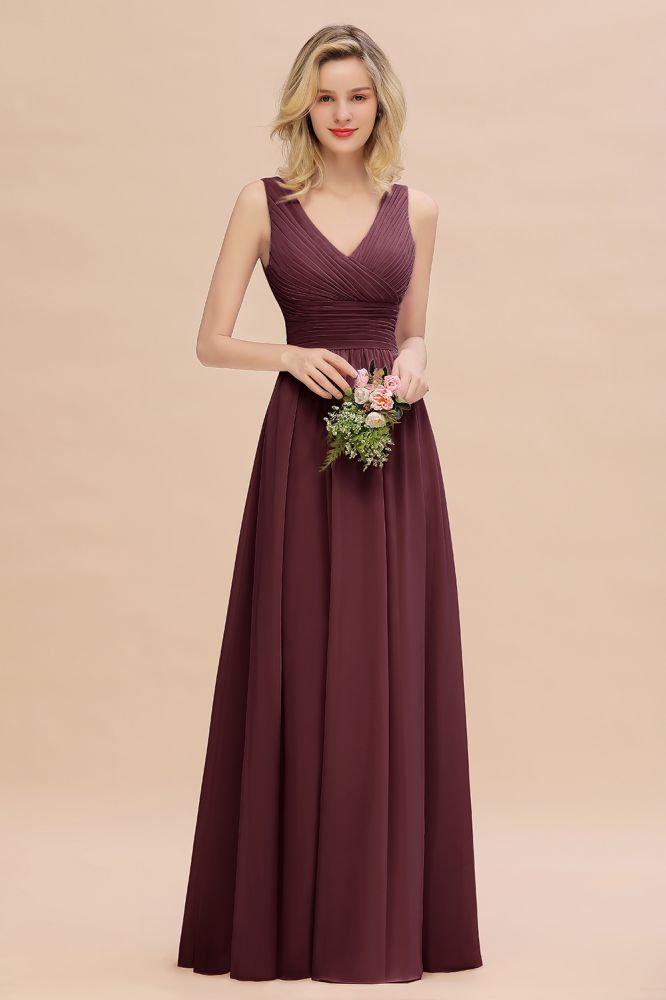 Elegant V-Neck Ruffles Bridesmaid Dress On Sale | Sexy Long Evening Dresses