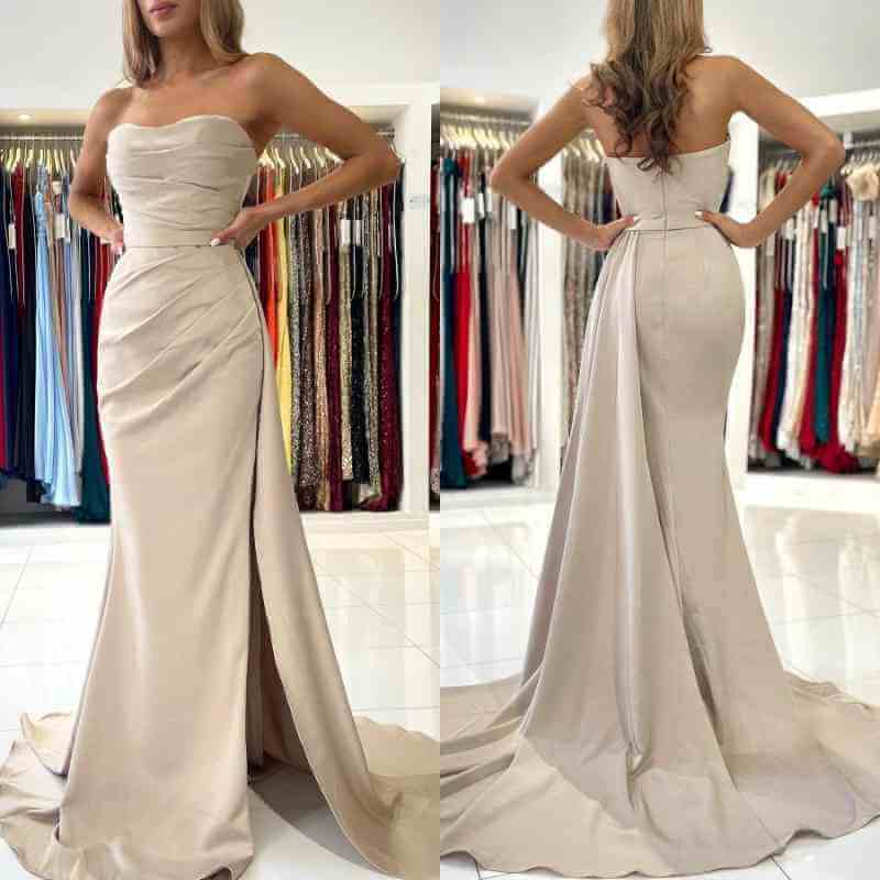 Sweetheart Champange High Split Evening Dresses