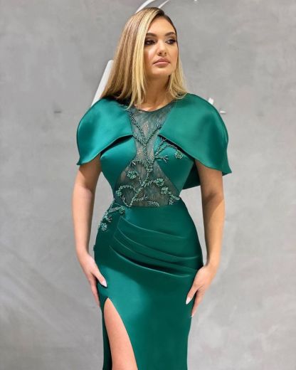 Elegant Cap Sleeveless Satin Mermaid Prom Gown