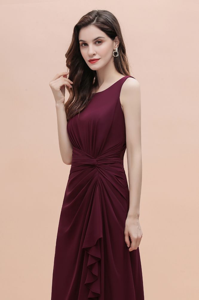 Charming Burgundy Jewel Neck Evening Dress with Side Split