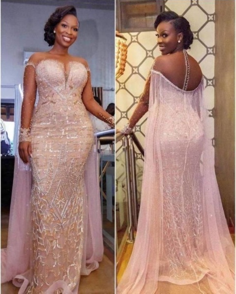 Unique Illusion neck Sparkle Beaded Mermaid Plus size Evening Dress