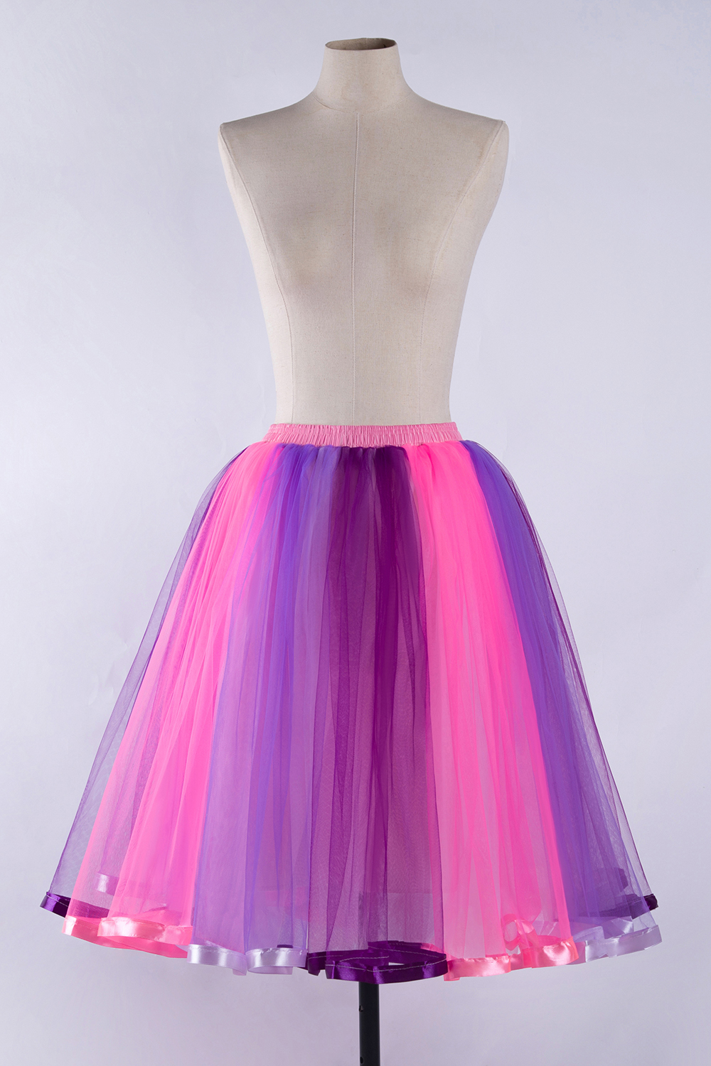 Rainbow Knee Length Skirt Layered Tulle Skirt Girls Colorful Costumes