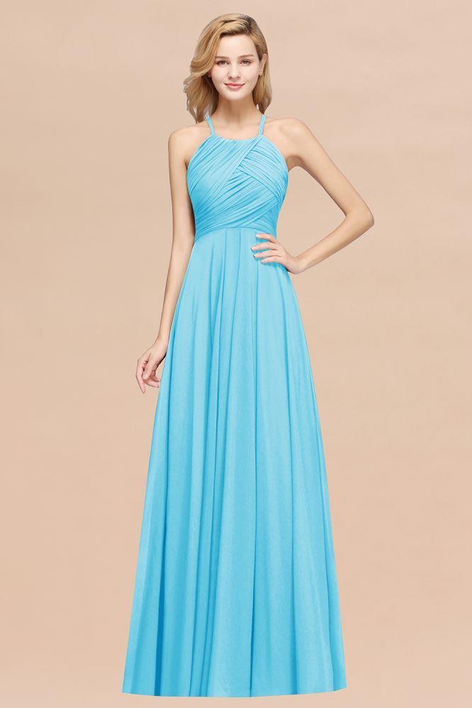 A-Line Chiffon Halter Ruffles Floor-Length Bridesmaid Dress