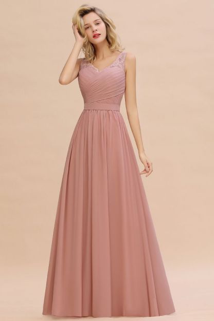 Charming A-line Bridesmaid Dress V-Neck Chiffon Long Wedding Party Dress
