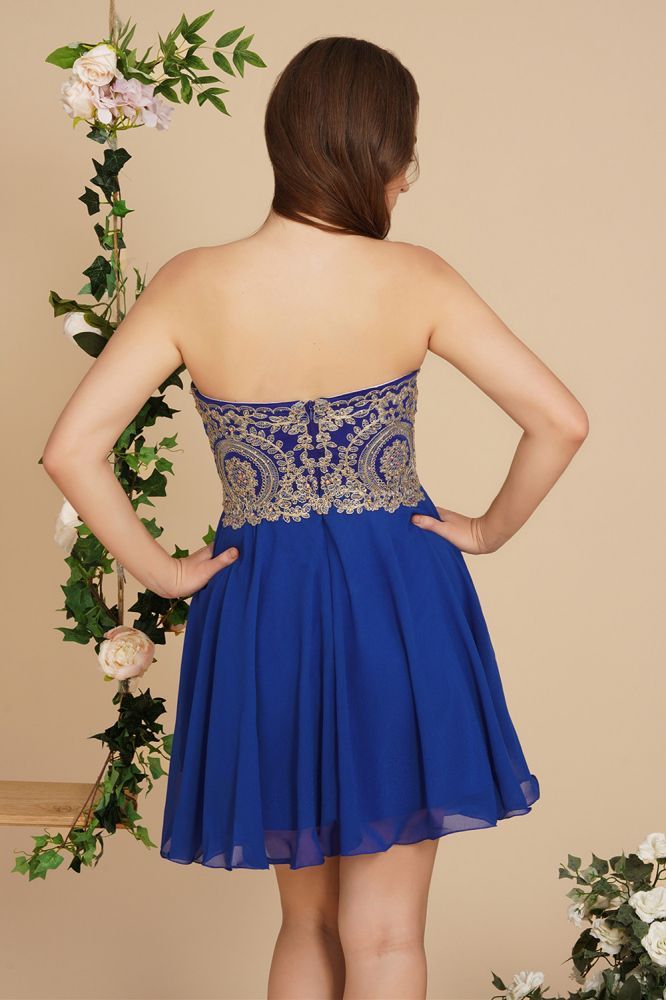 Royal blue Sweetheart Gold Appliques Homecoming Dress