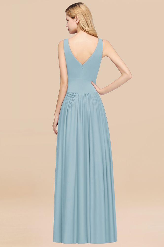 A-Line Jersey V-Neck Sleeveless Long Bridesmaid with Ruffles