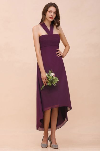 Halter Chiffon Hi-Lo Party Dress for Wedding Women Bridesmaid Dress