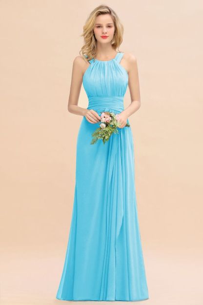Halter Chiffon Mermaid Bridesmaid Dress Sleeveless Wedding Party Dress