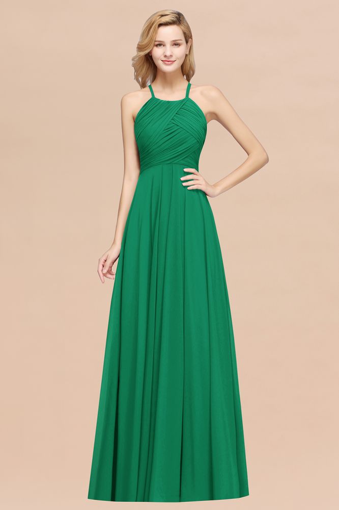 A-Line Chiffon Halter Ruffles Floor-Length Bridesmaid Dress