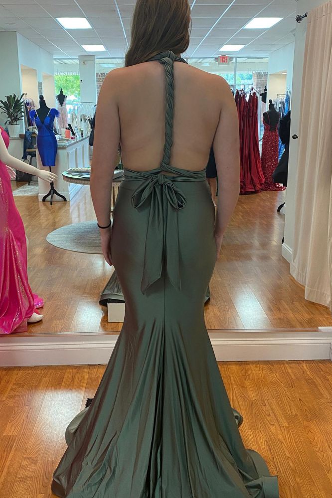 Wide Straps Deep V-neck Open Back Floor-length Ruffles Mermaid Prom Dress