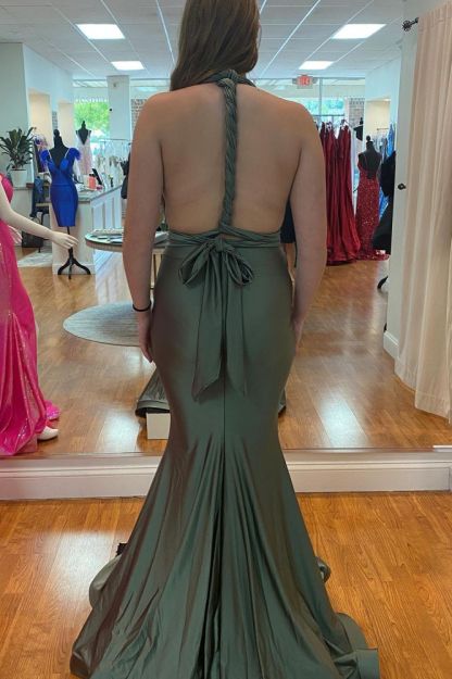 Wide Straps Deep V-neck Open Back Floor-length Ruffles Mermaid Prom Dress