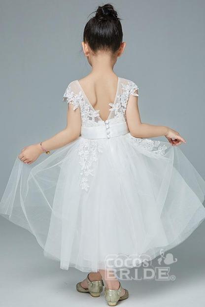 Cute White Sleeveless Tulle Flower Girl Dress Lace Appliques Little Girl Dress