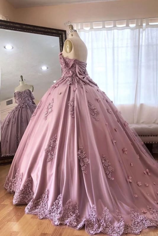 Ball Gown Off the Shoulder Tulle Quinceanera with Lace Appliques Puffy Prom Dress - Prom Dresses