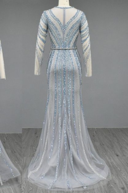 Long sleeves Illusion neck beaded sequin Evening Dress