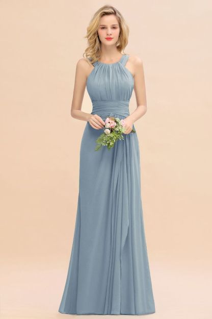 Halter Chiffon Mermaid Bridesmaid Dress Sleeveless Wedding Party Dress